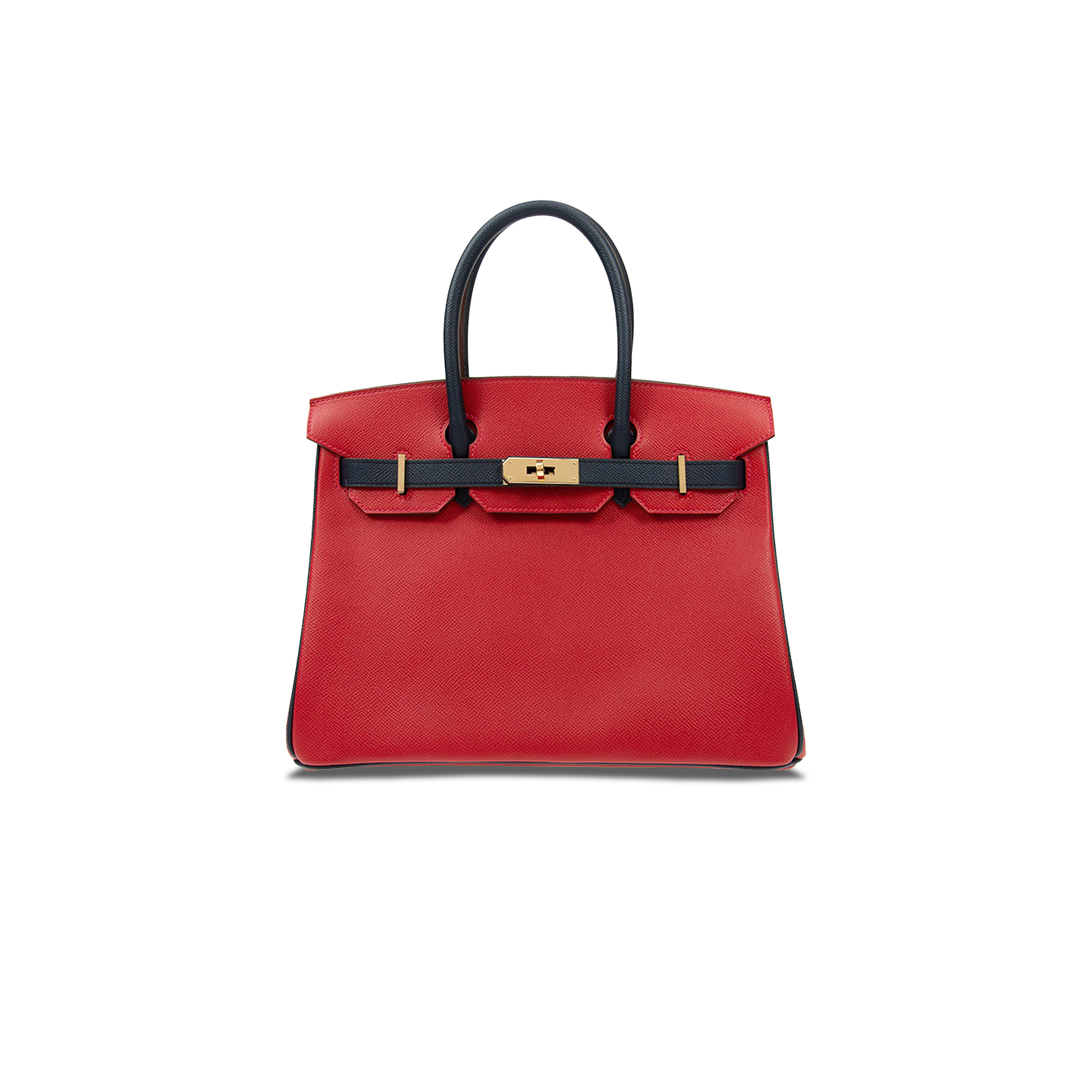 HERMES MASTER BIRKIN 30 EPSOM FLAG RED WITH BLACK AND GOLD BUCKLE BK30Q576EPCZ (30*23*15cm)